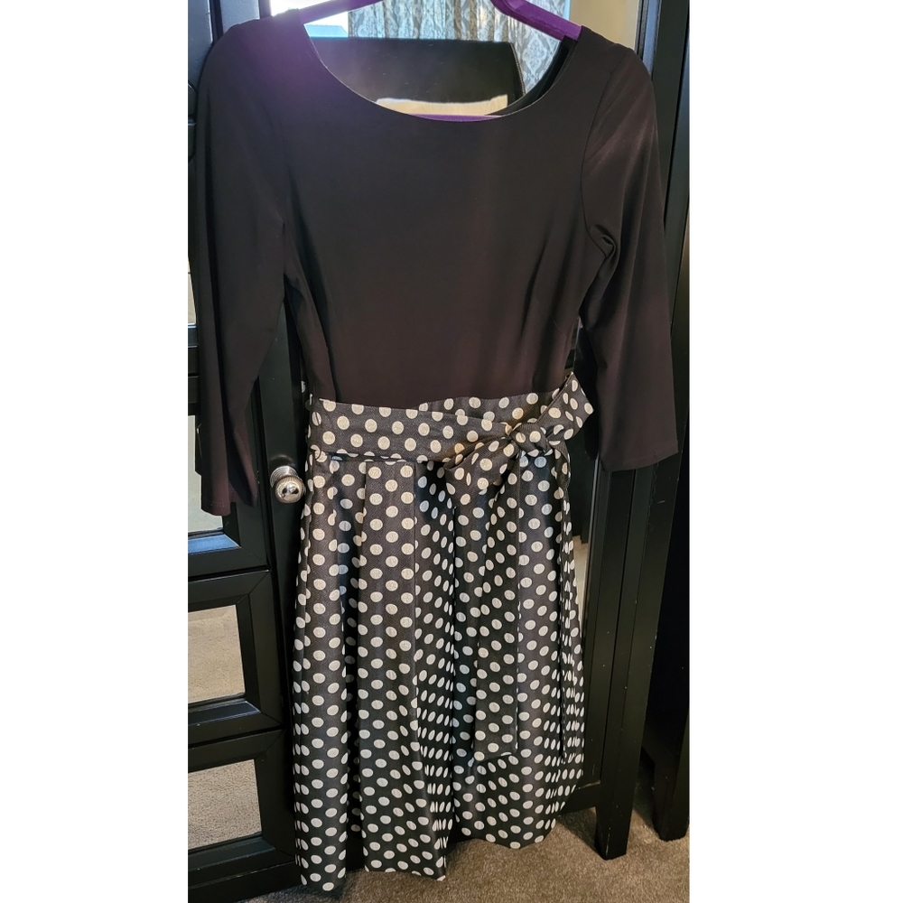 Eliza J Black/Gold Polka Dot Dress Sz 6